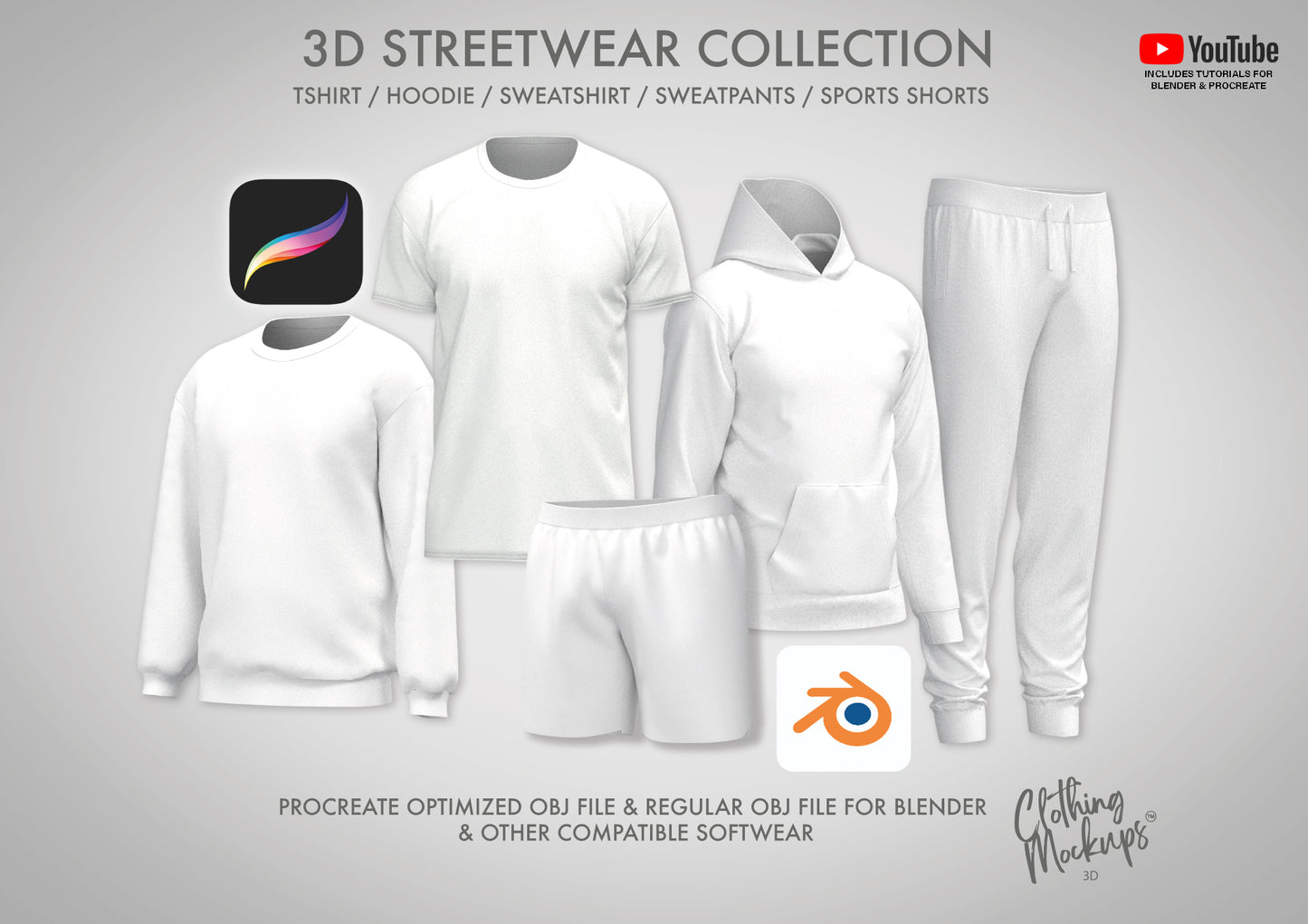 3D STREETWEAR PACK - Procreate, obj & Blender