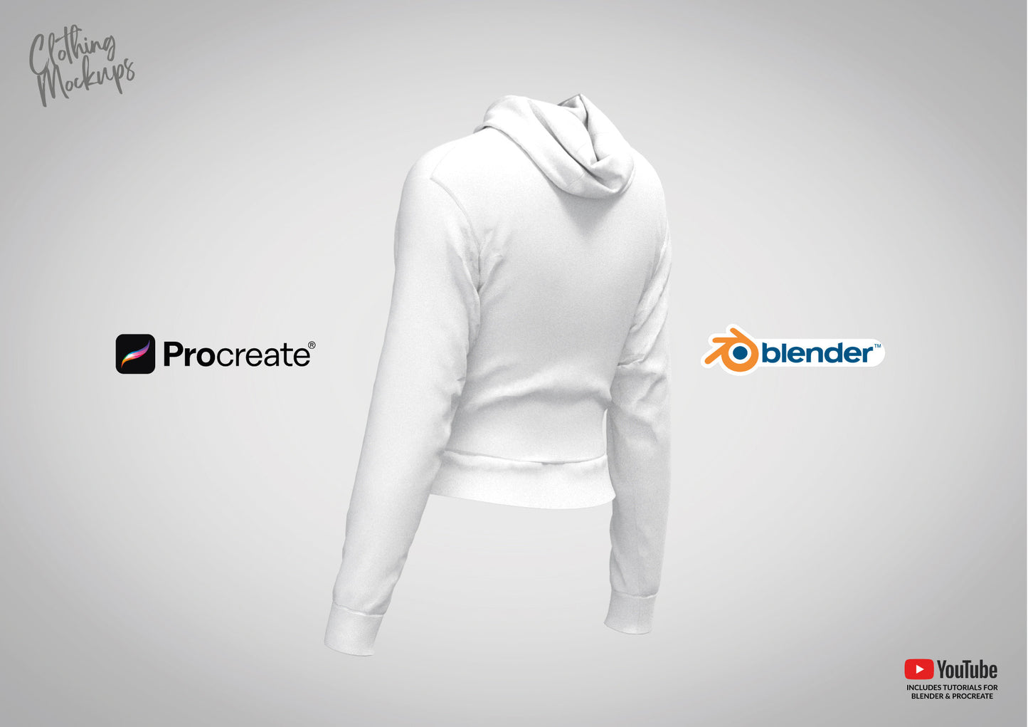 Procreate Blender 3D Hoodie Cropped Zipper Women's Blender Mockup Design Beginner Friendly Tutorial Included