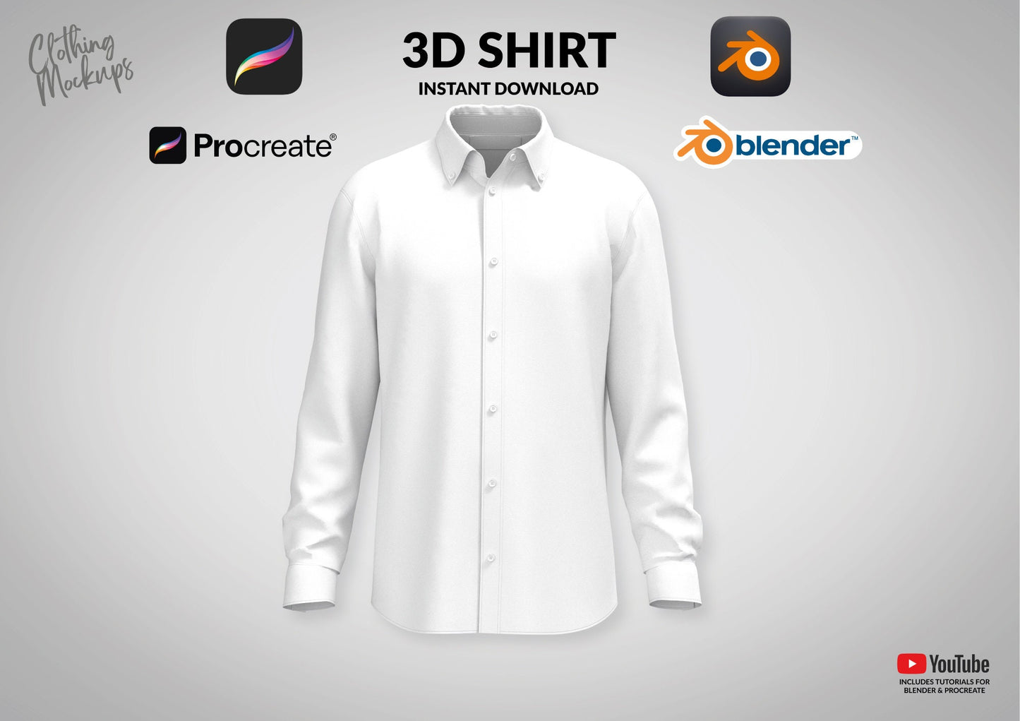 3D Suit Shirt Procreate Blender animation mockup beginner friendly tutorial included button up shirt button down collar iPad PC Mac