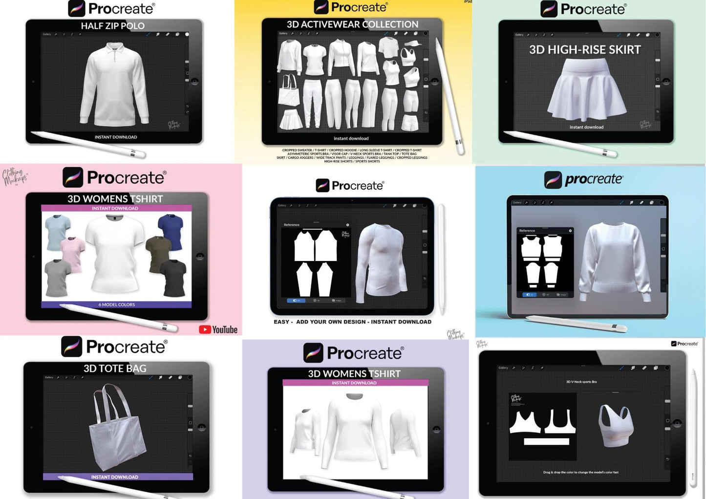 3D Fashion Design Full Store Access Streetwear Blender Procreate Activewear Hoodie Tshirt Template Flat Sketch Bundle clothing mockup PC Mac