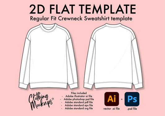 Flat Technical Drawing - Crewneck sweatshirt template - regular fit
