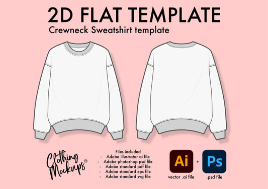 Flat Technical Drawing - Crewneck sweater template - relaxed fit
