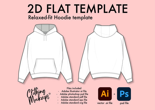 Flat Technical Drawing - Oversized chunky hoodie template - relaxed fit