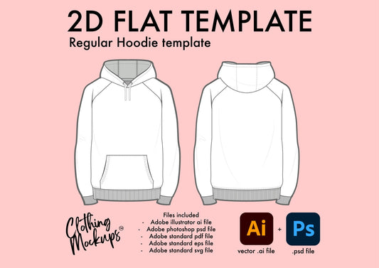 Flat Technical Drawing - Hoodie template - regular fit