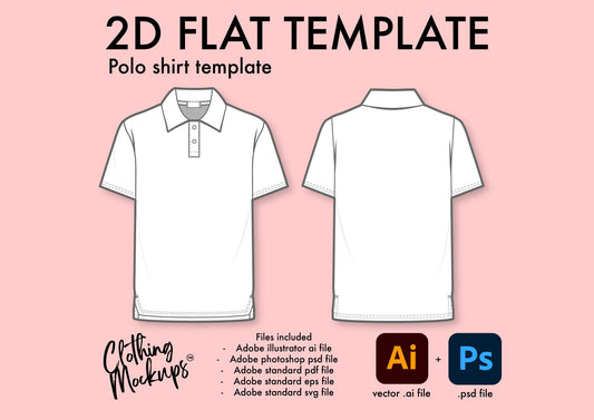 Flat Technical Drawing - Polo shirt template - pique cotton