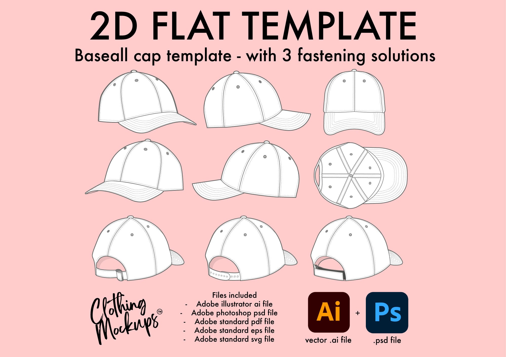 Flat Technical Drawing Baseball cap vector illustration