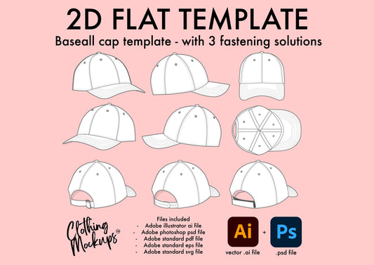 Flat Technical Drawing - Baseball cap vector illustration