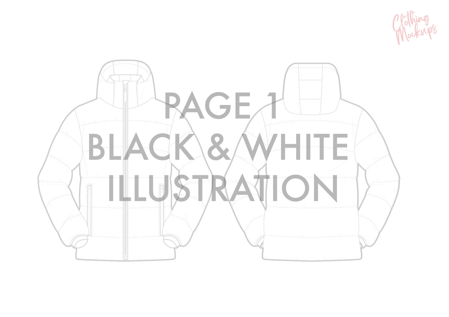 Flat Technical Drawing - Jacket template - puffer, padded, primaloft, down jacket