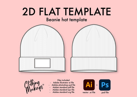 Flat Technical Drawing - Beanie hat vector illustration