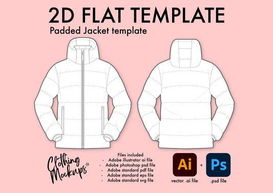 Flat Technical Drawing - Jacket template - puffer, padded, primaloft, down jacket