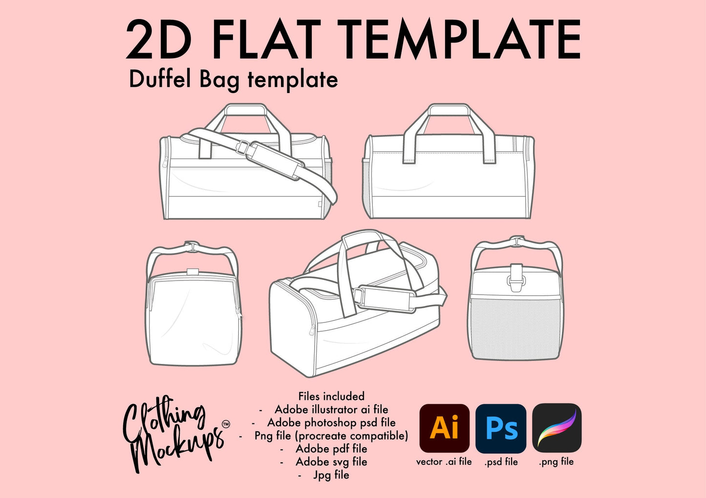 Duffel Bag - Flat Technical fashion drawing illustration vector ai psd svg png jpeg