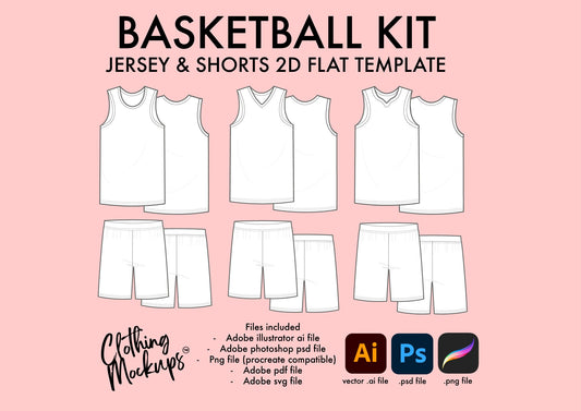 Basketball kit template - Jersey & shorts flat technical drawing