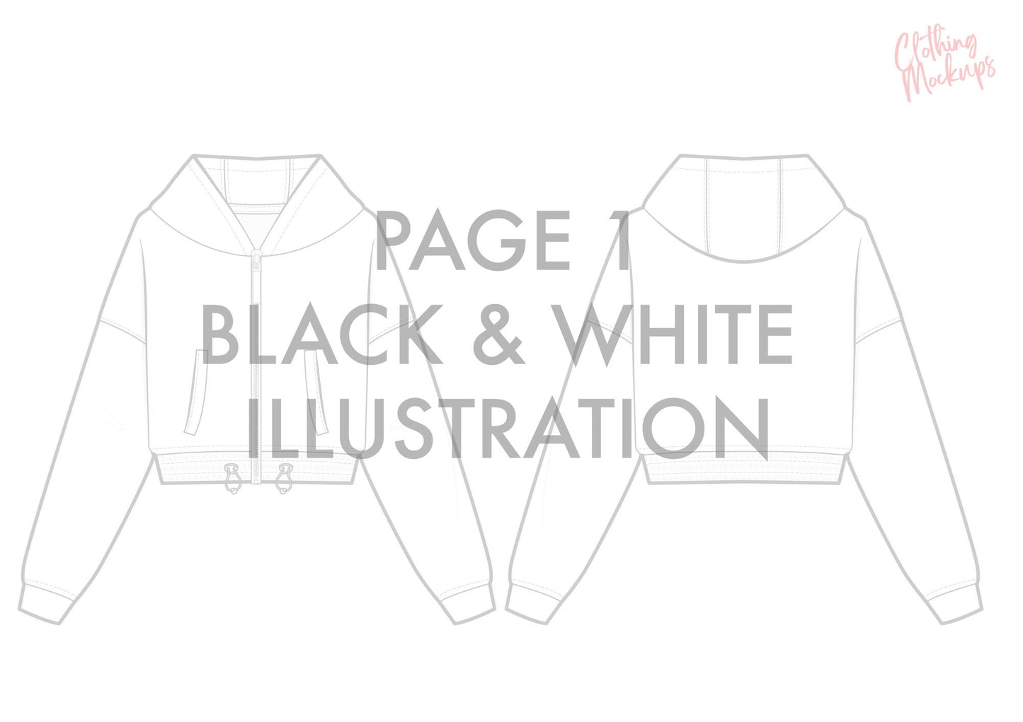 Flat Technical Drawing - Cropped Full Zip Hoodie Template