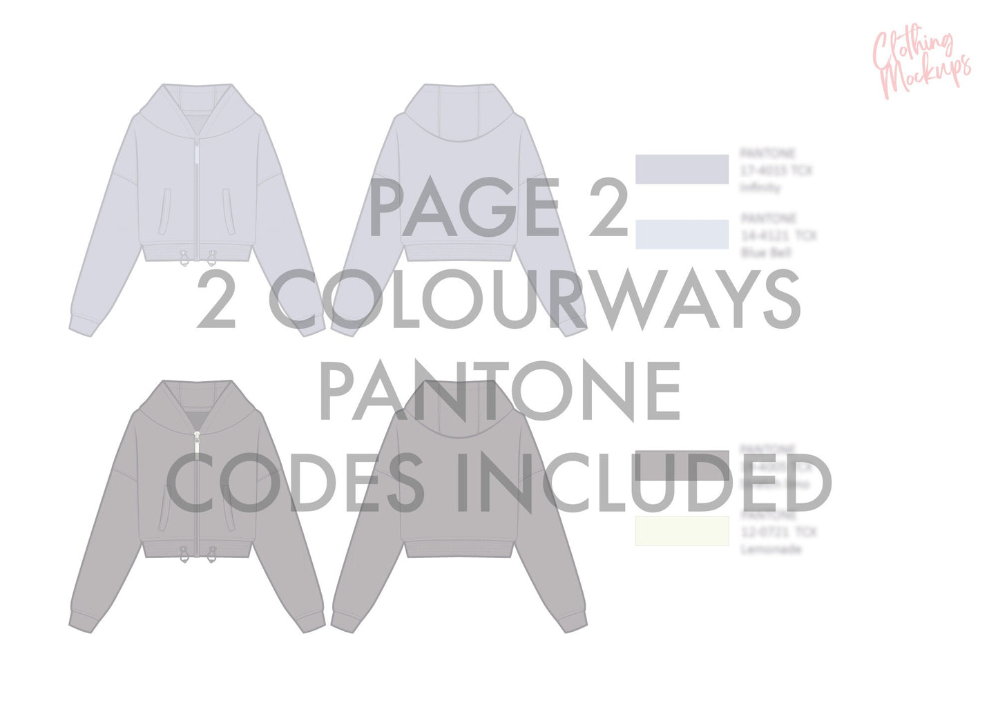 Flat Technical Drawing - Cropped Full Zip Hoodie Template