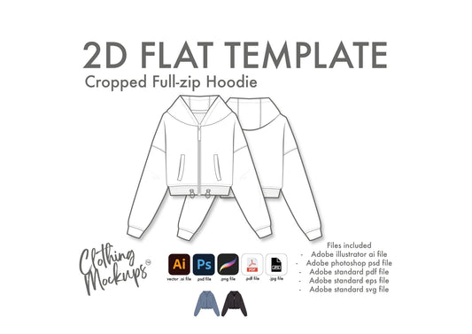 Flat Technical Drawing - Cropped Full Zip Hoodie Template