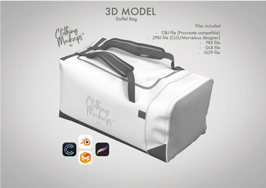 3D Duffel Bag - .obj / .fbx / Procreate / Marvelous Designer / CLO3D