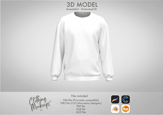 3D sweatshirt model CLO, Marvelous designer, Procreate, Blender