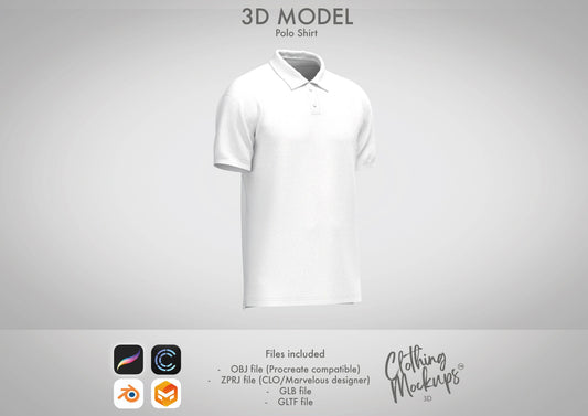 3D Polo Shirt - Regular fit - .obj / .fbx / Procreate / Marvelous Designer / CLO3D