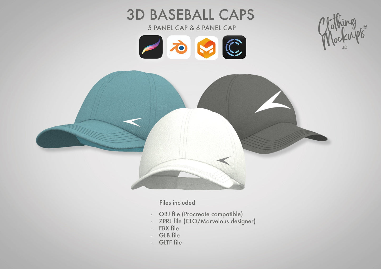 3D Baseball Cap - Procreate/ .obj / .fbx / Marvelous Designer / CLO3D