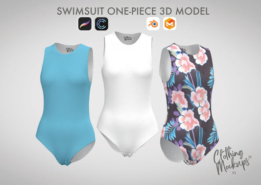 3D One Piece Swimsuit - Procreate / obj / Blender / Marvelous Designer / CLO3D