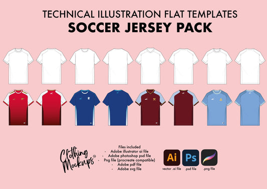 Soccer jersey pack - technical flat illustrations - vector & pixel