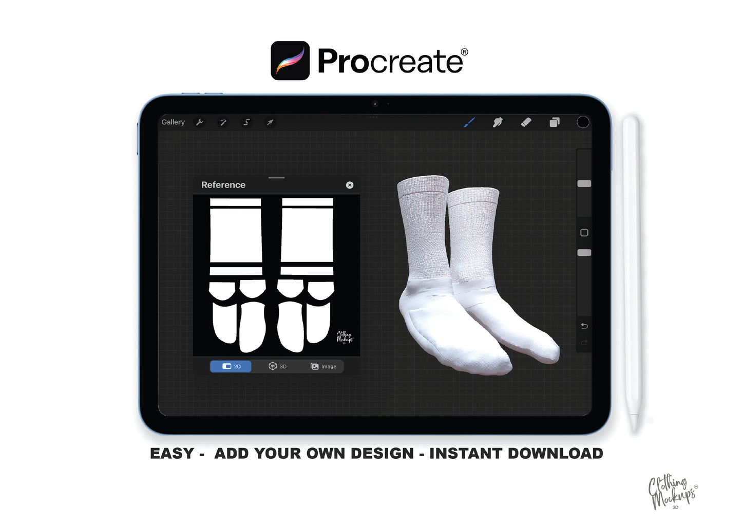 3D Socks mockup Procreate Blender Photoshop cotton tennis socks for men and women unisex add your own design realistic design