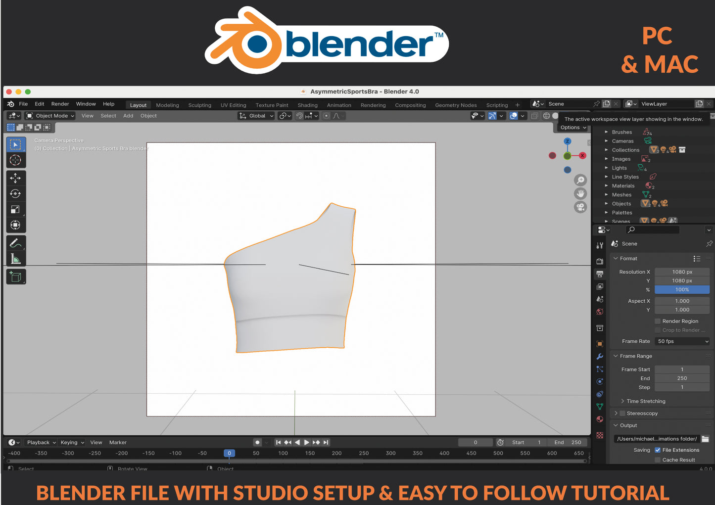 3D Sports Bra V-neck - Blender & Procreate