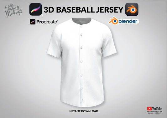 3D Baseball Jersey mockup Procreate Blender Softball t-shirt tee overlock stitching polyester stretch tight fitting custom design