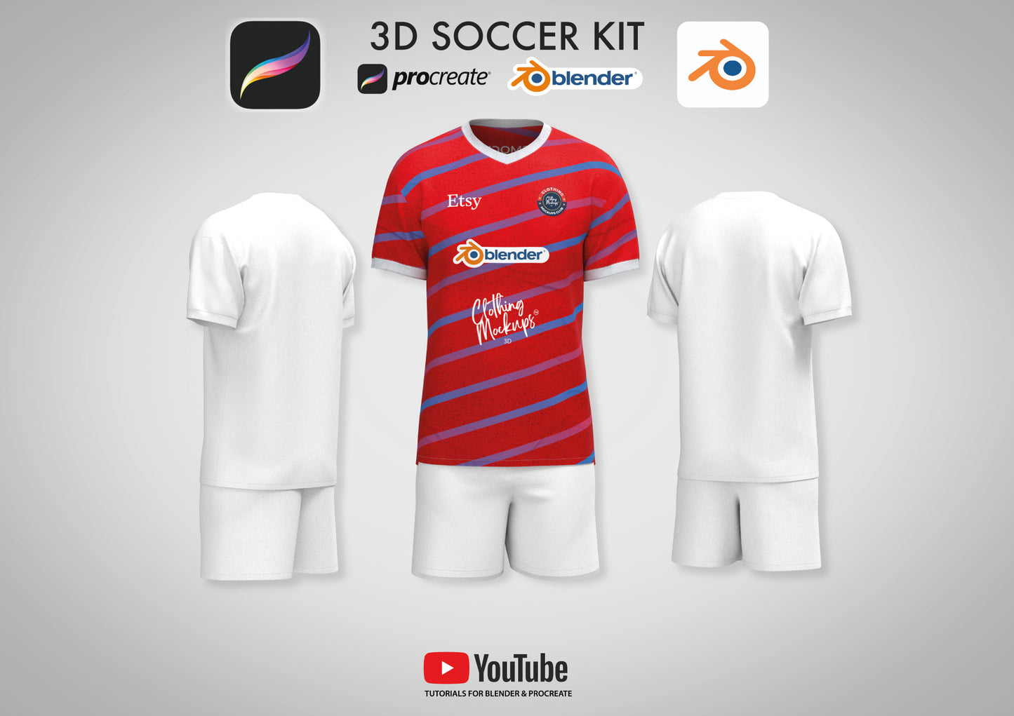 3D Soccer jersey & shorts - Procreate & Blender - 3D football kit shorts and t-shirt