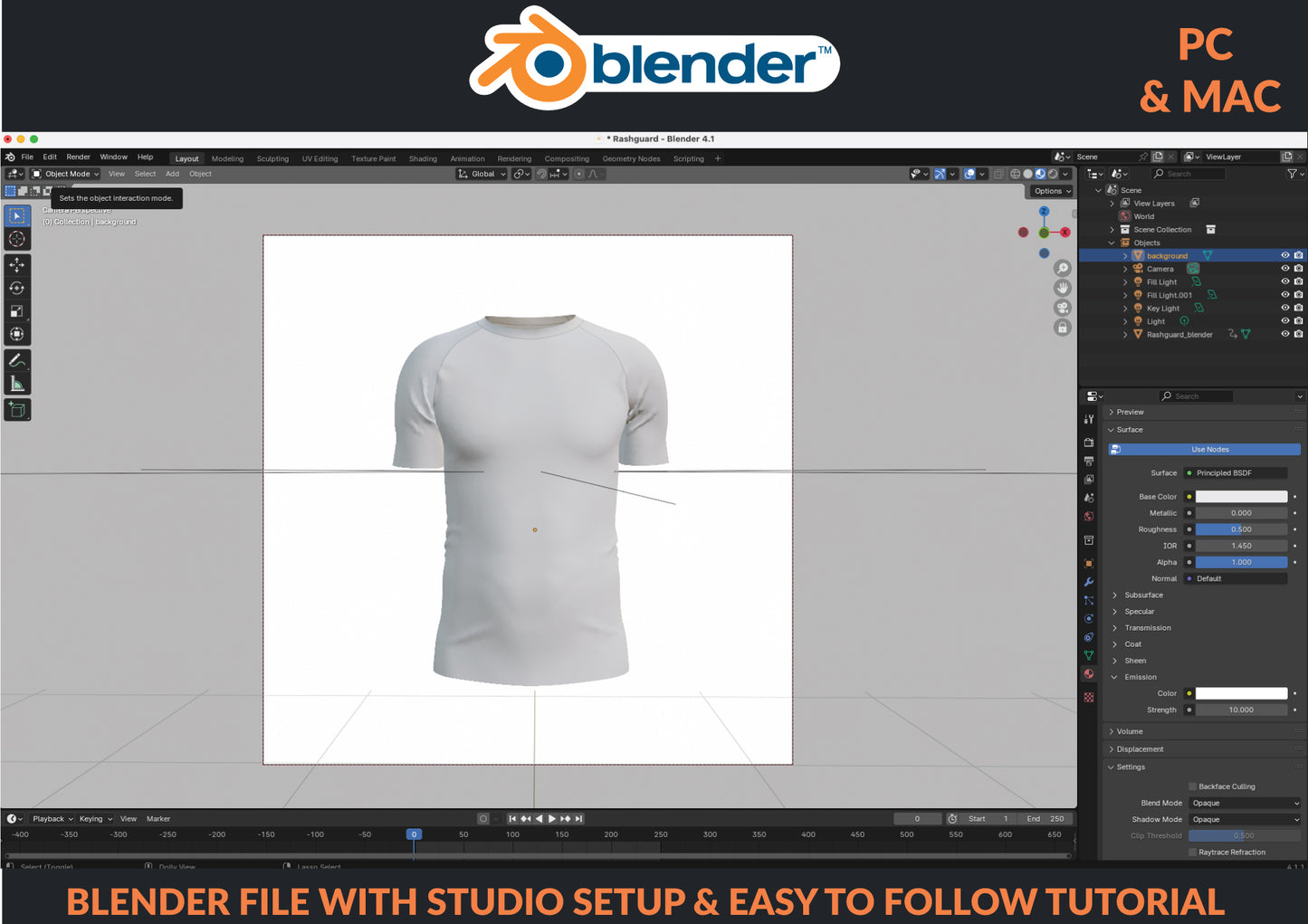 3D Rashguard tshirt mockup for Procreate & Blender