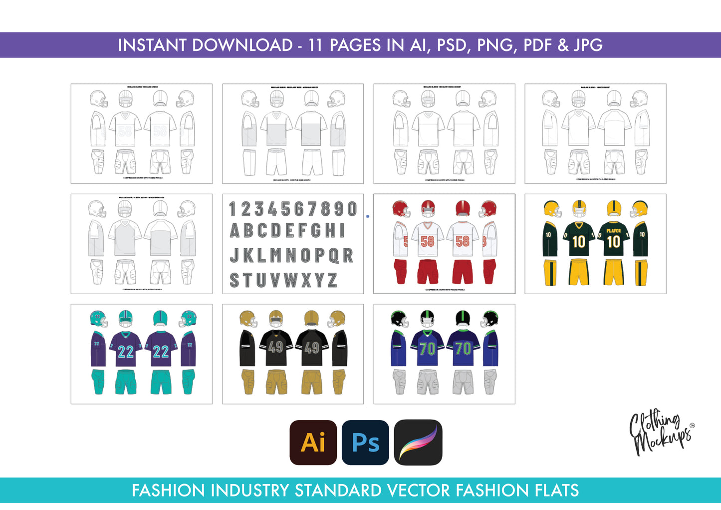American Football Uniform Design Pack – Jersey, Shorts & Helmet Templates