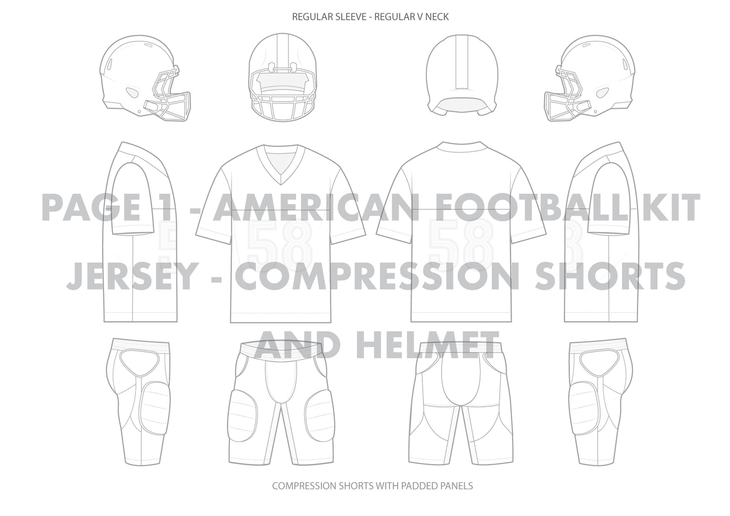 American Football Uniform Design Pack – Jersey, Shorts & Helmet Templates