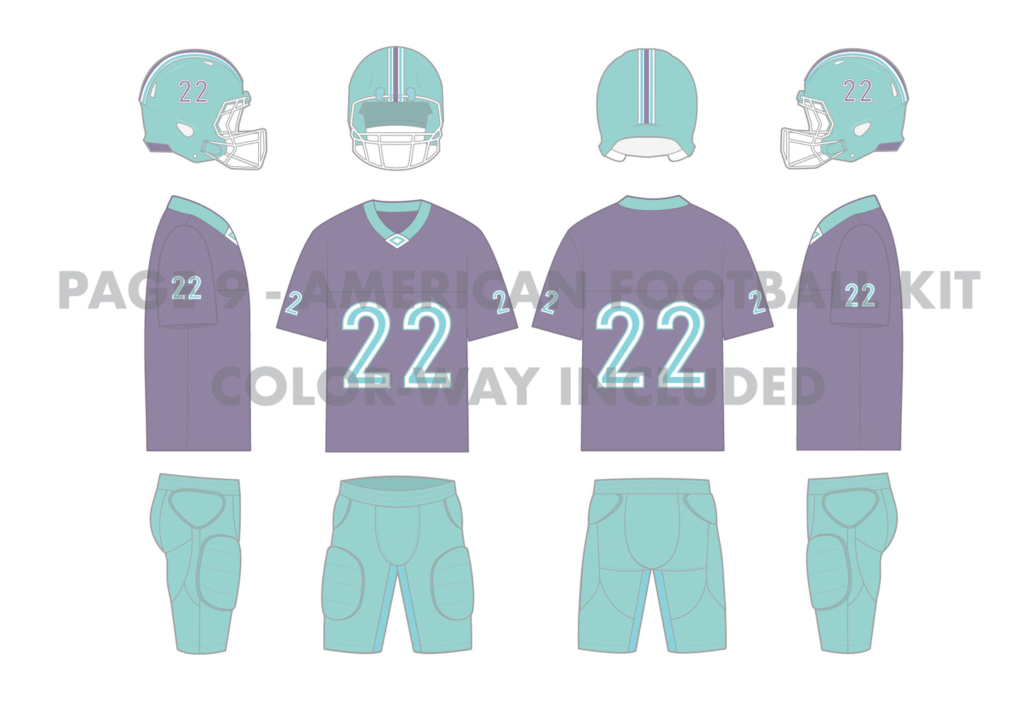 American Football Uniform Design Pack – Jersey, Shorts & Helmet Templates