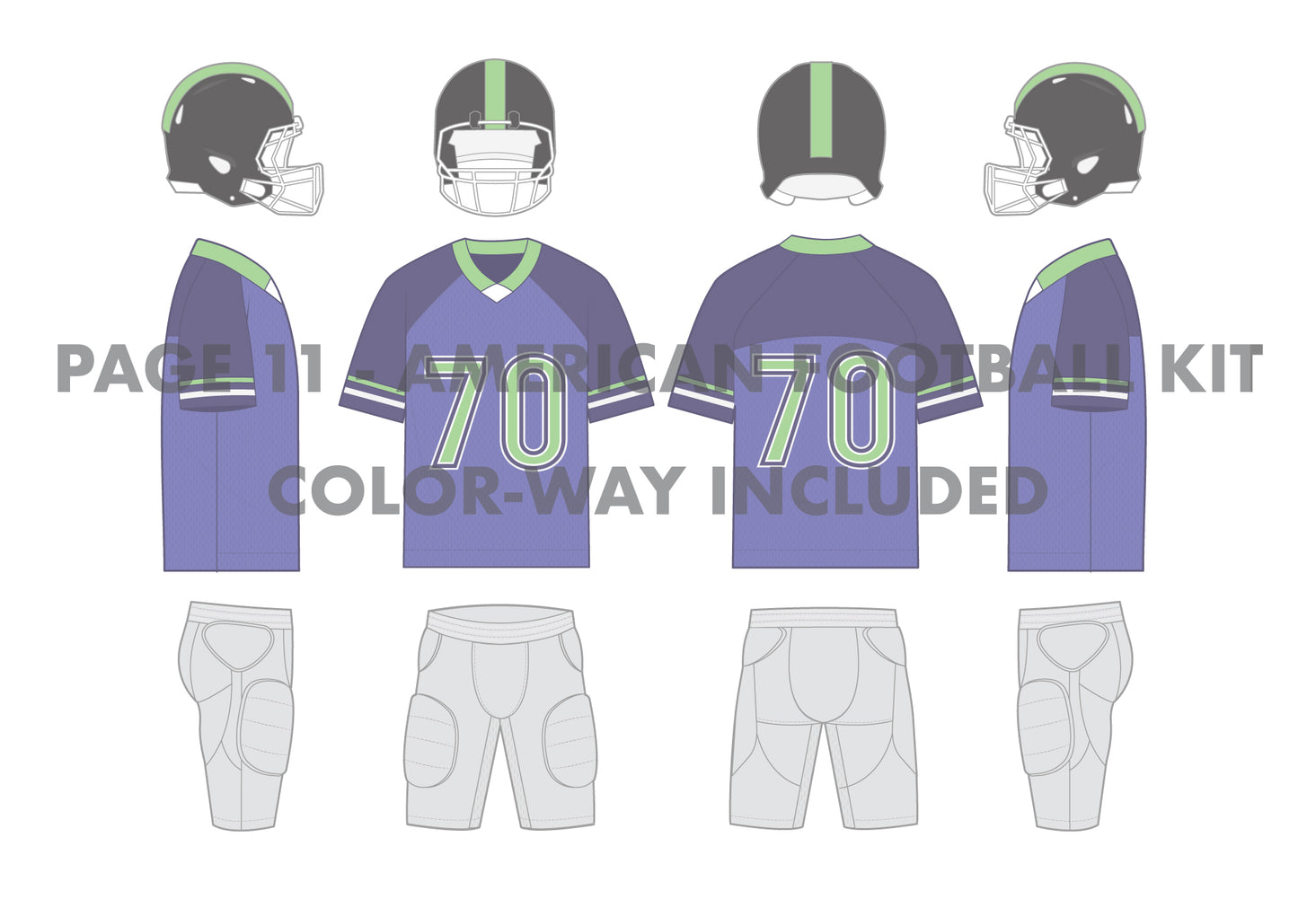 American Football Uniform Design Pack – Jersey, Shorts & Helmet Templates