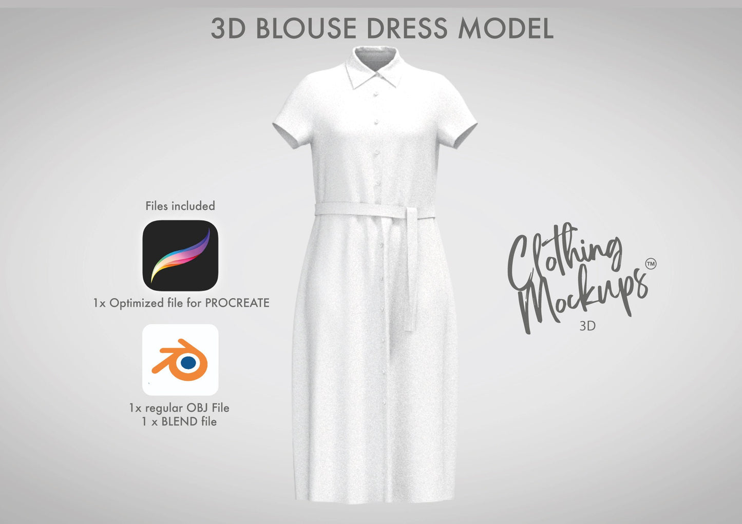 3D Dress Procreate Blender Fashion Design illustration apparel technical design Blouse with Buttons Clothing Sketch Coloring Graphics
