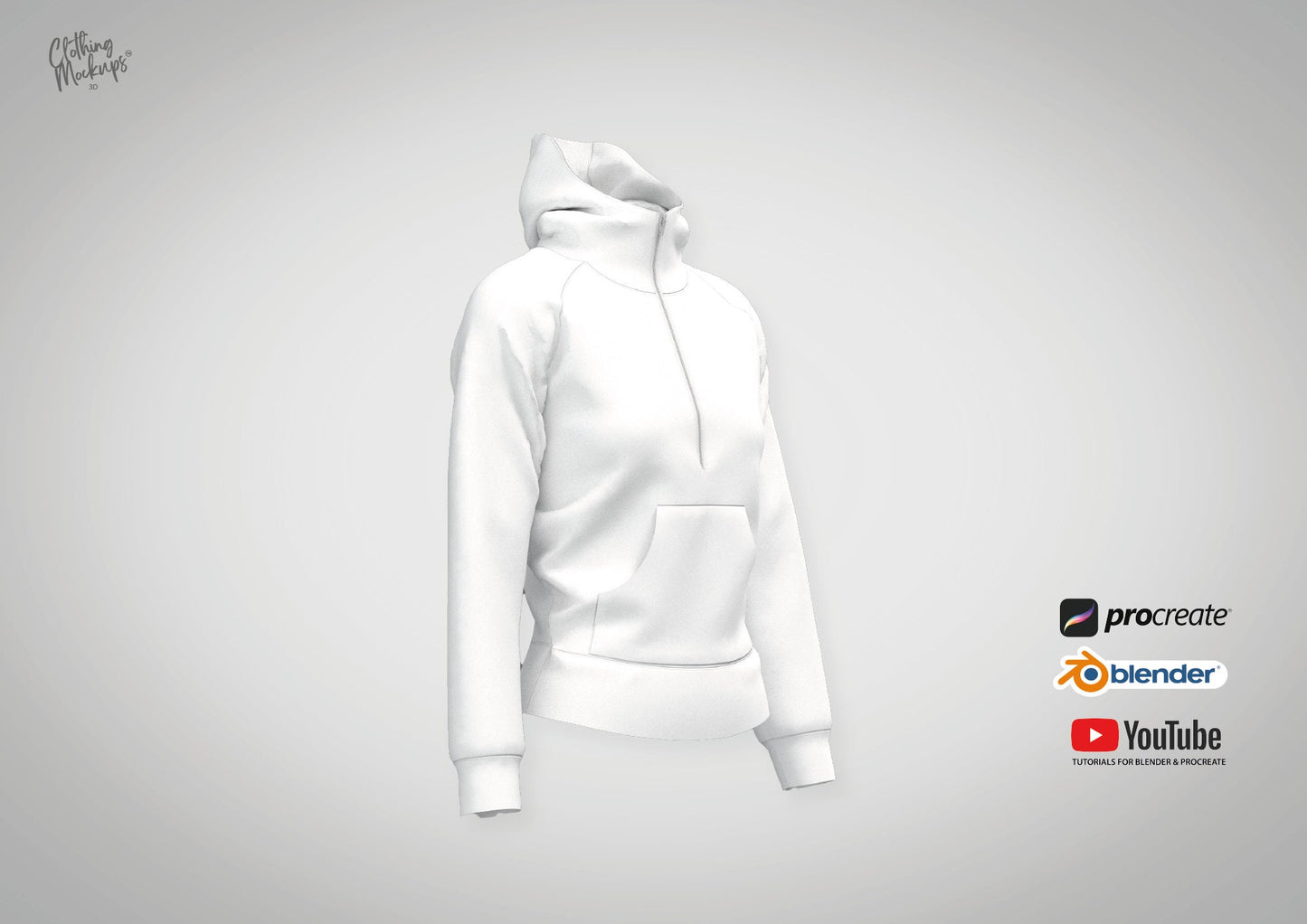 3D mockup Half zip hoodie Procreate Blender Canva Photoshop tutorials included easy beginner friendly