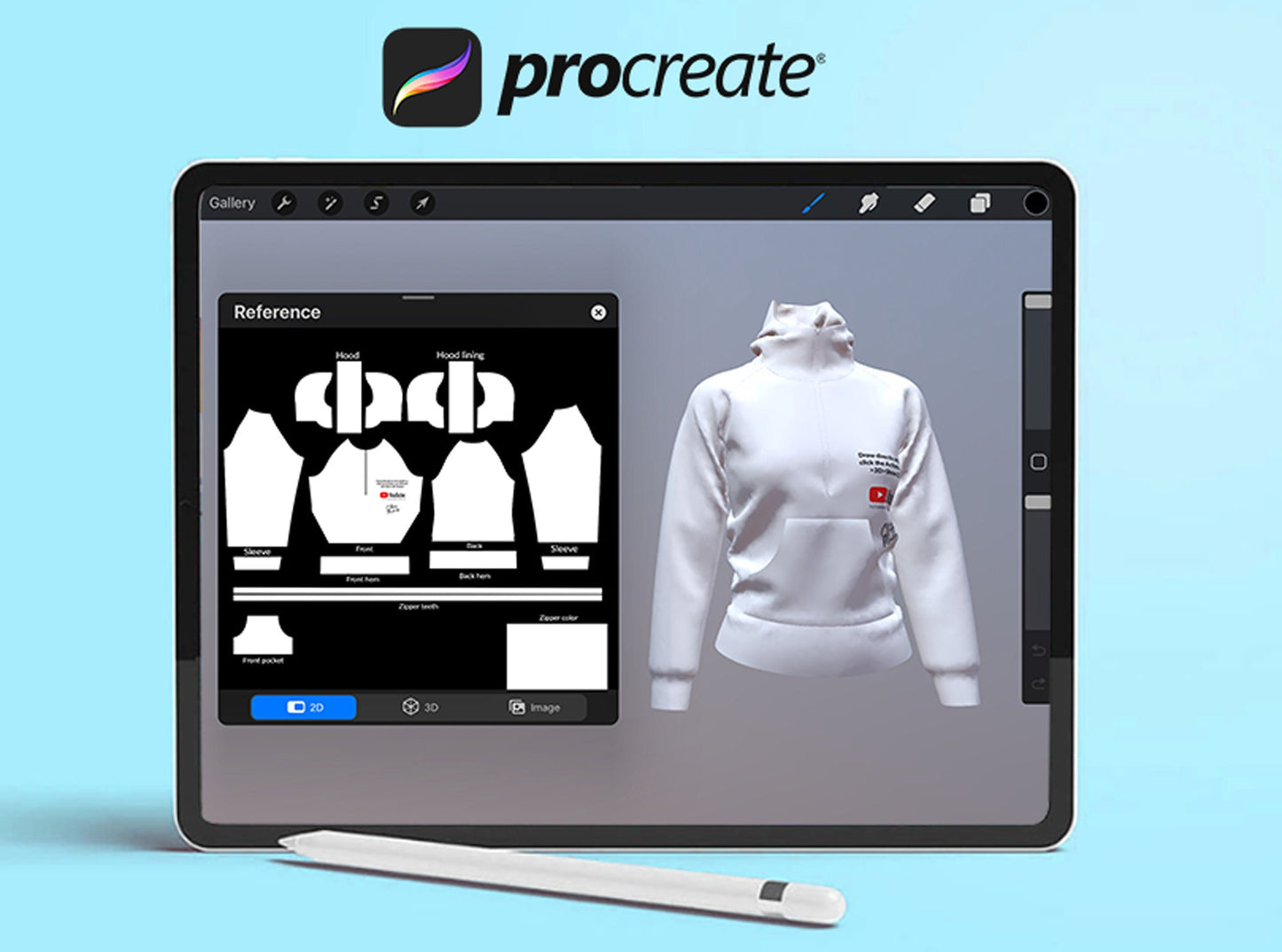 3D mockup Half zip hoodie Procreate Blender Canva Photoshop tutorials included easy beginner friendly