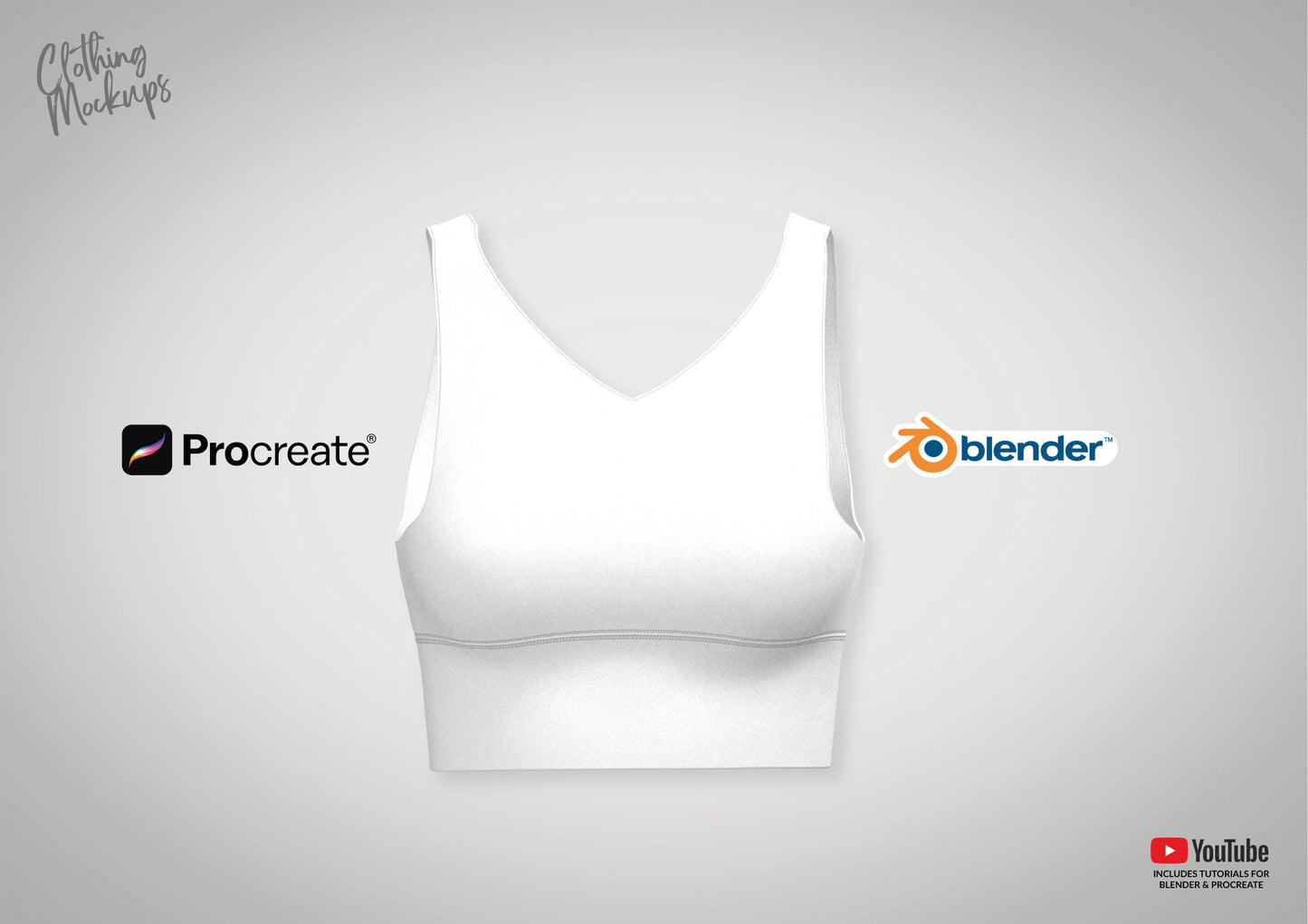 3D Sports Bra Procreate iPad Blender PC Mac animation women's V-neck yoga apparel mockup beginner friendly tutorial included