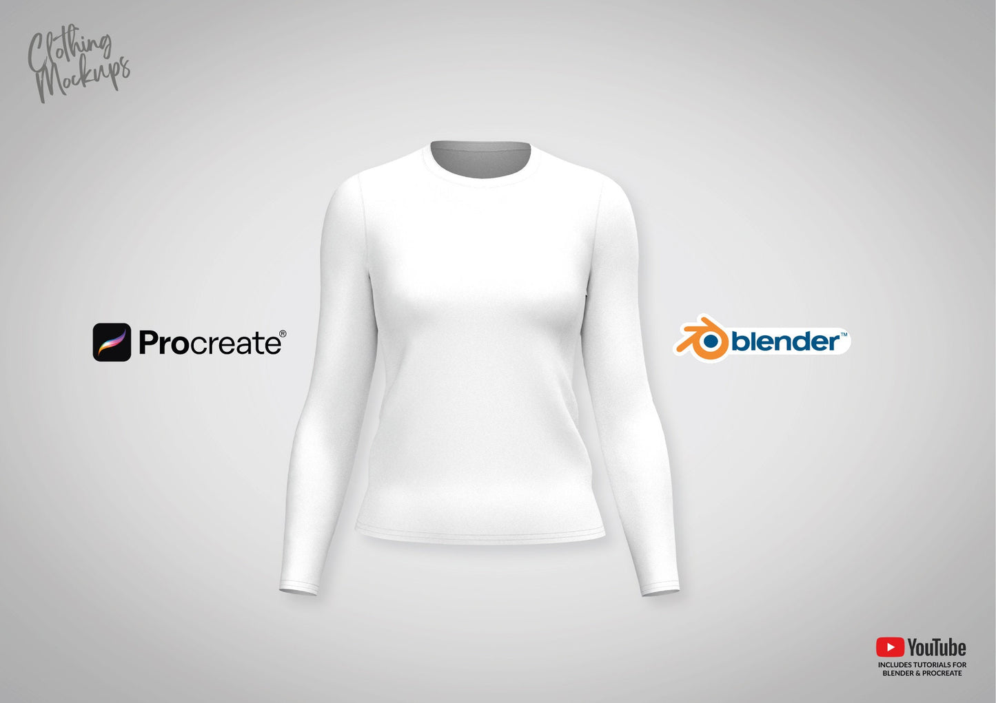 3D Tshirt Blender Procreate Long Sleeve Womens Fashion Mockup Apparel Design Womenswear clothing design with easy beginner friendly tutorial