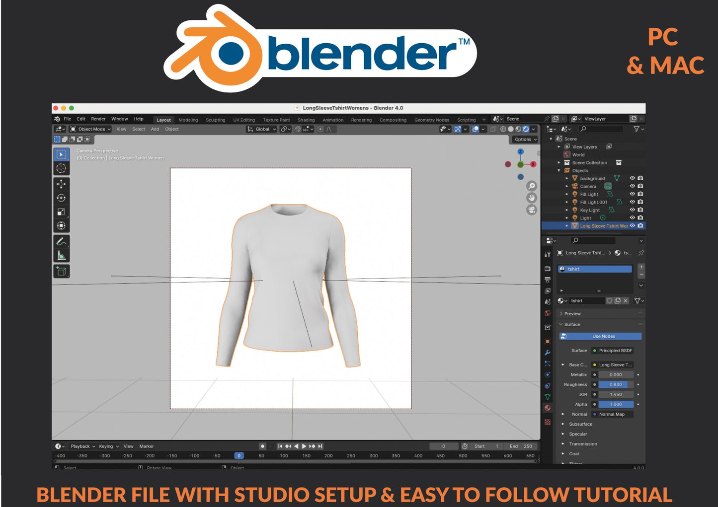 3D Tshirt Blender Procreate Long Sleeve Womens Fashion Mockup Apparel Design Womenswear clothing design with easy beginner friendly tutorial