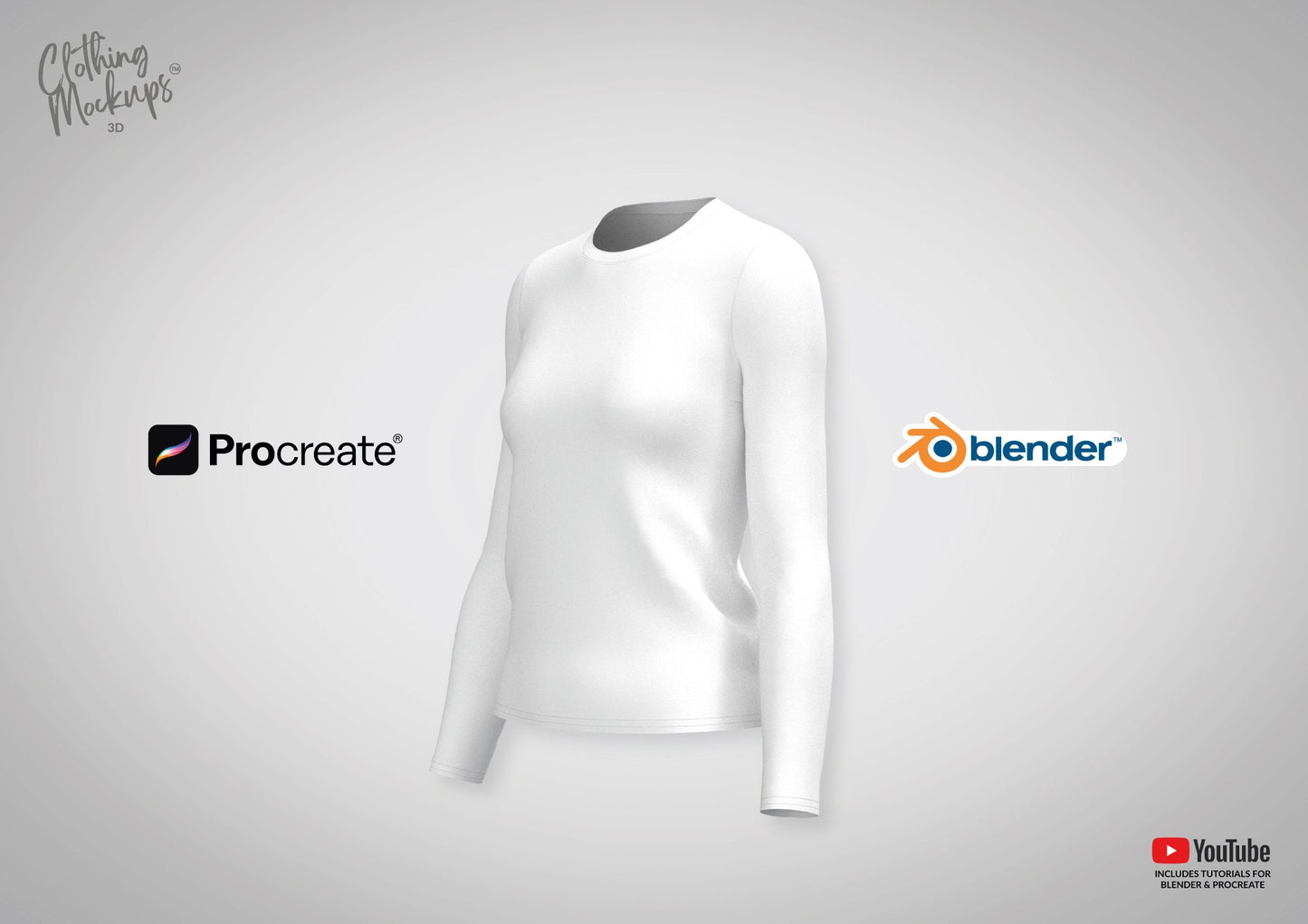 3D Tshirt Blender Procreate Long Sleeve Womens Fashion Mockup Apparel Design Womenswear clothing design with easy beginner friendly tutorial