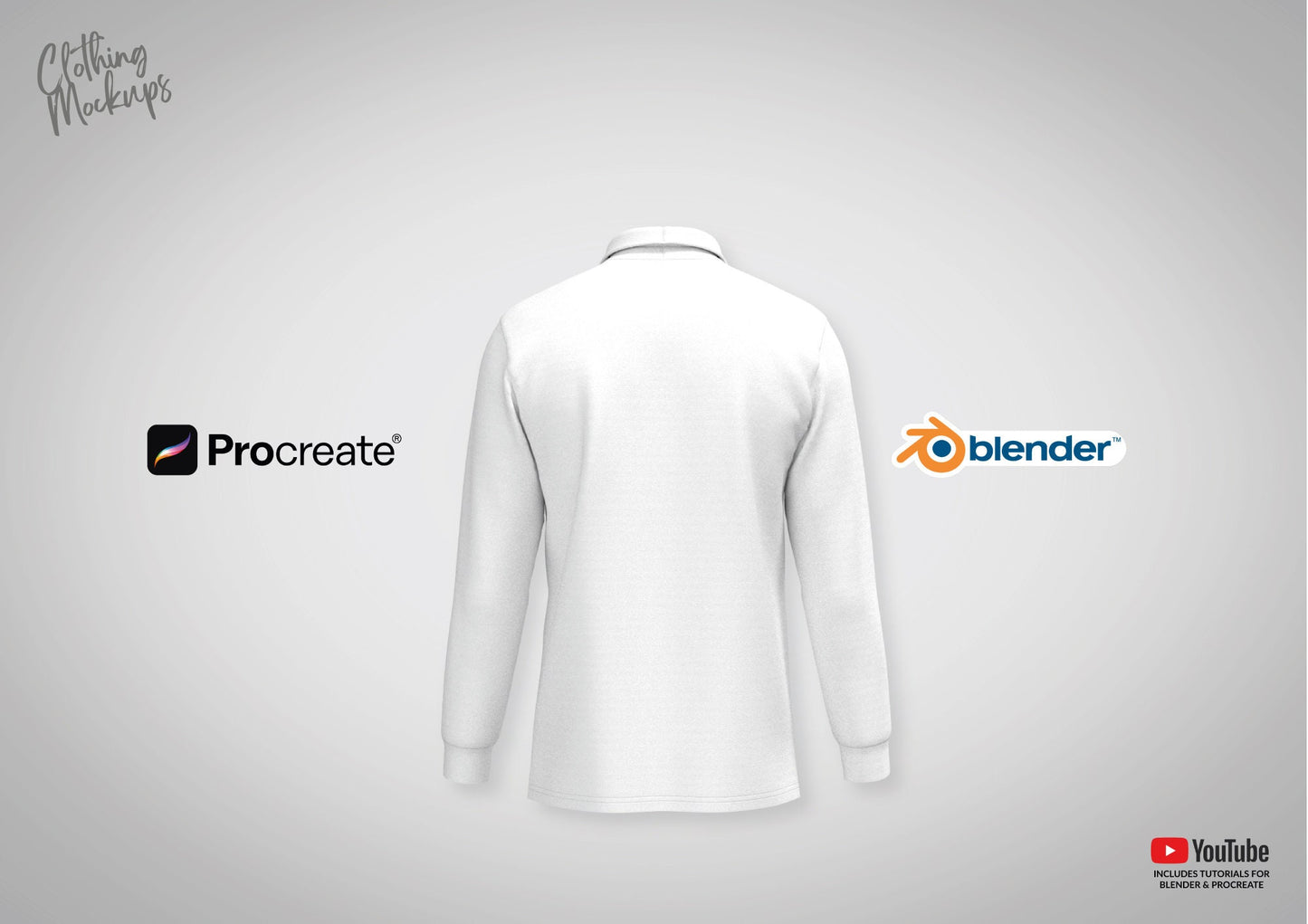 3D Polo Template: Procreate Fashion Design Blender Mockup Long Sleeve apparel Illustration