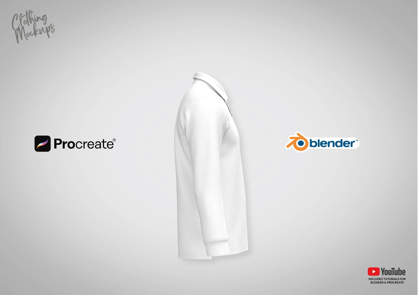 3D Polo Template: Procreate Fashion Design Blender Mockup Long Sleeve apparel Illustration