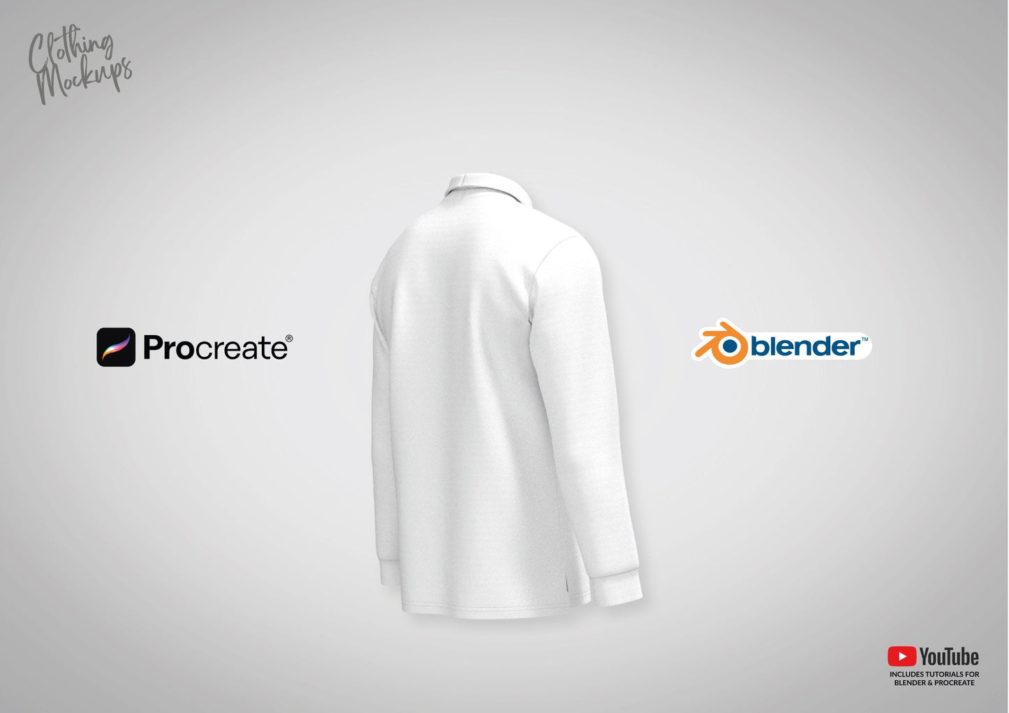 3D Polo Template: Procreate Fashion Design Blender Mockup Long Sleeve apparel Illustration