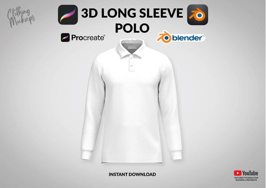 3D Polo Template: Procreate Fashion Design Blender Mockup Long Sleeve apparel Illustration