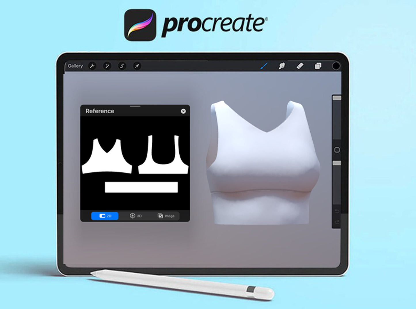 3D Sports Bra Procreate iPad Blender PC Mac animation women's V-neck yoga apparel mockup beginner friendly tutorial included
