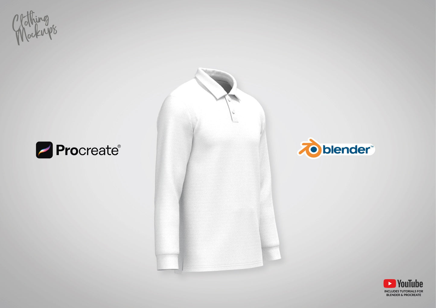 3D Polo Template: Procreate Fashion Design Blender Mockup Long Sleeve apparel Illustration