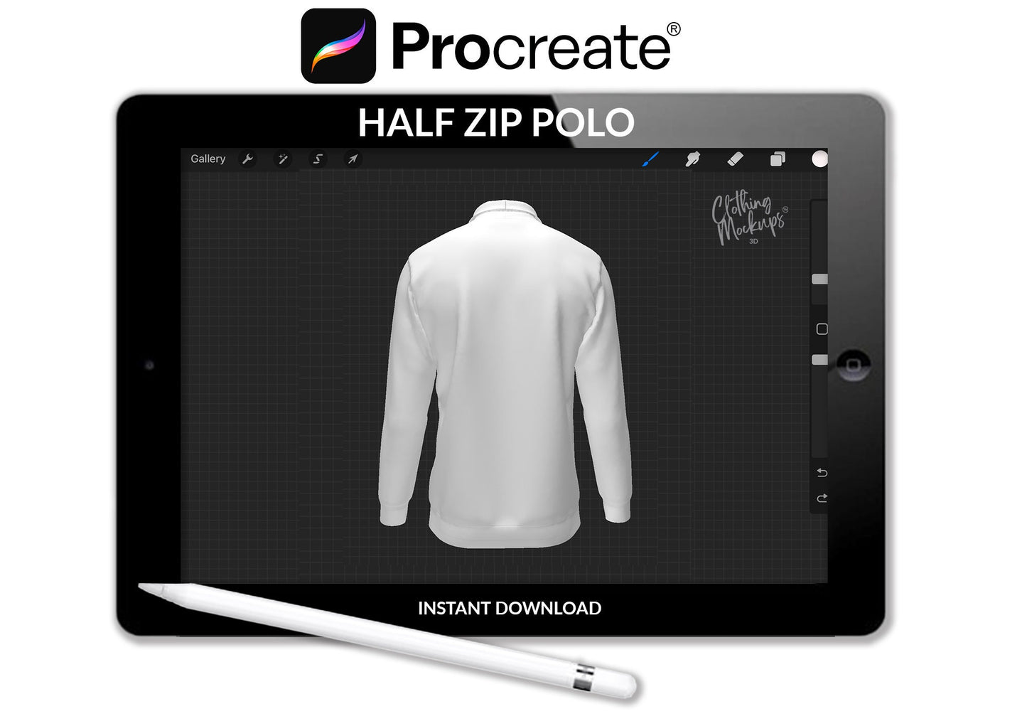 3D Mockup Polo Procreate half zip long sleeve fashion design illustration