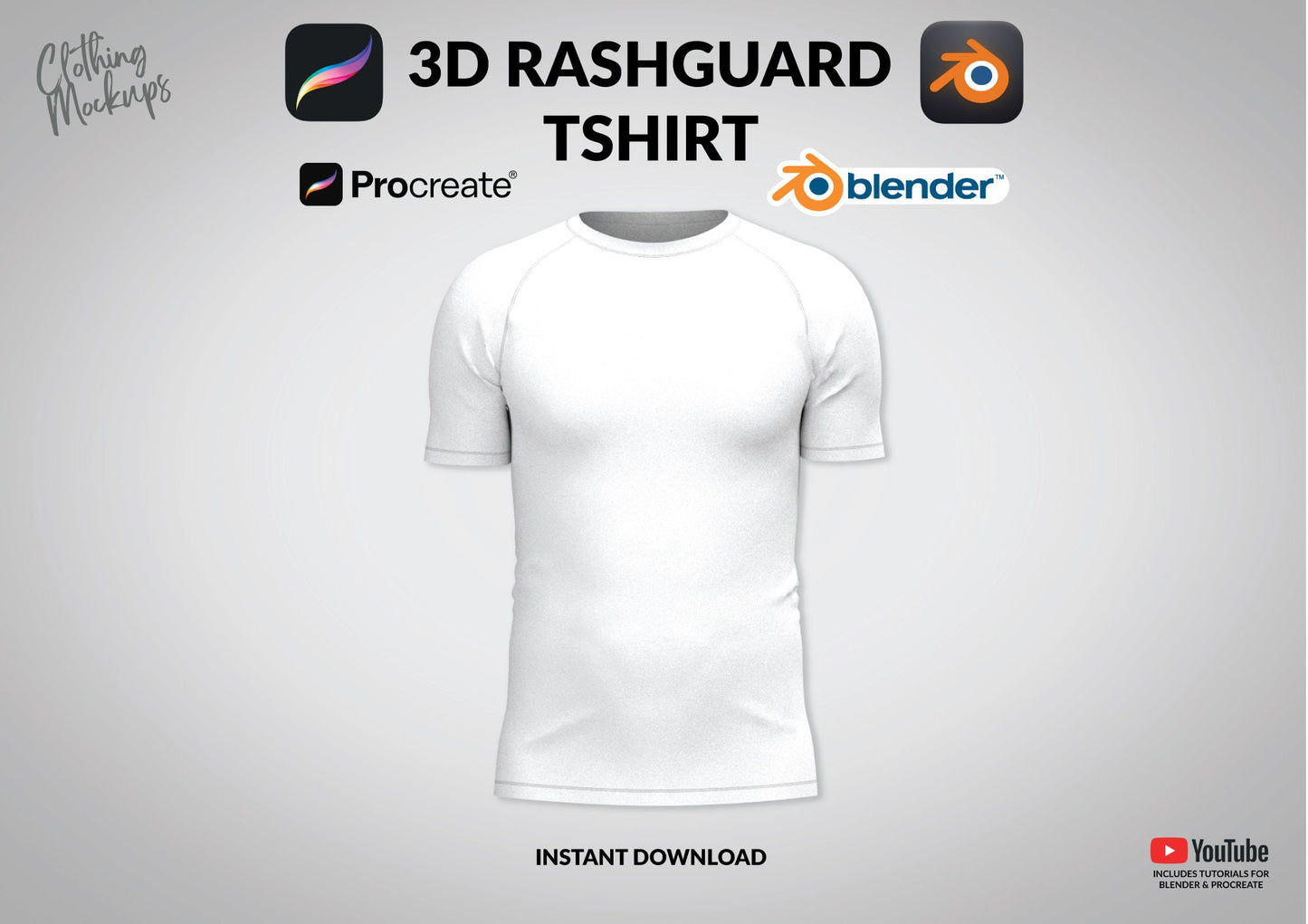 3D Rashguard tshirt mockup Procreate Blender raglan sleeves t-shirt tee overlock stitching polyester stretch tight fitting