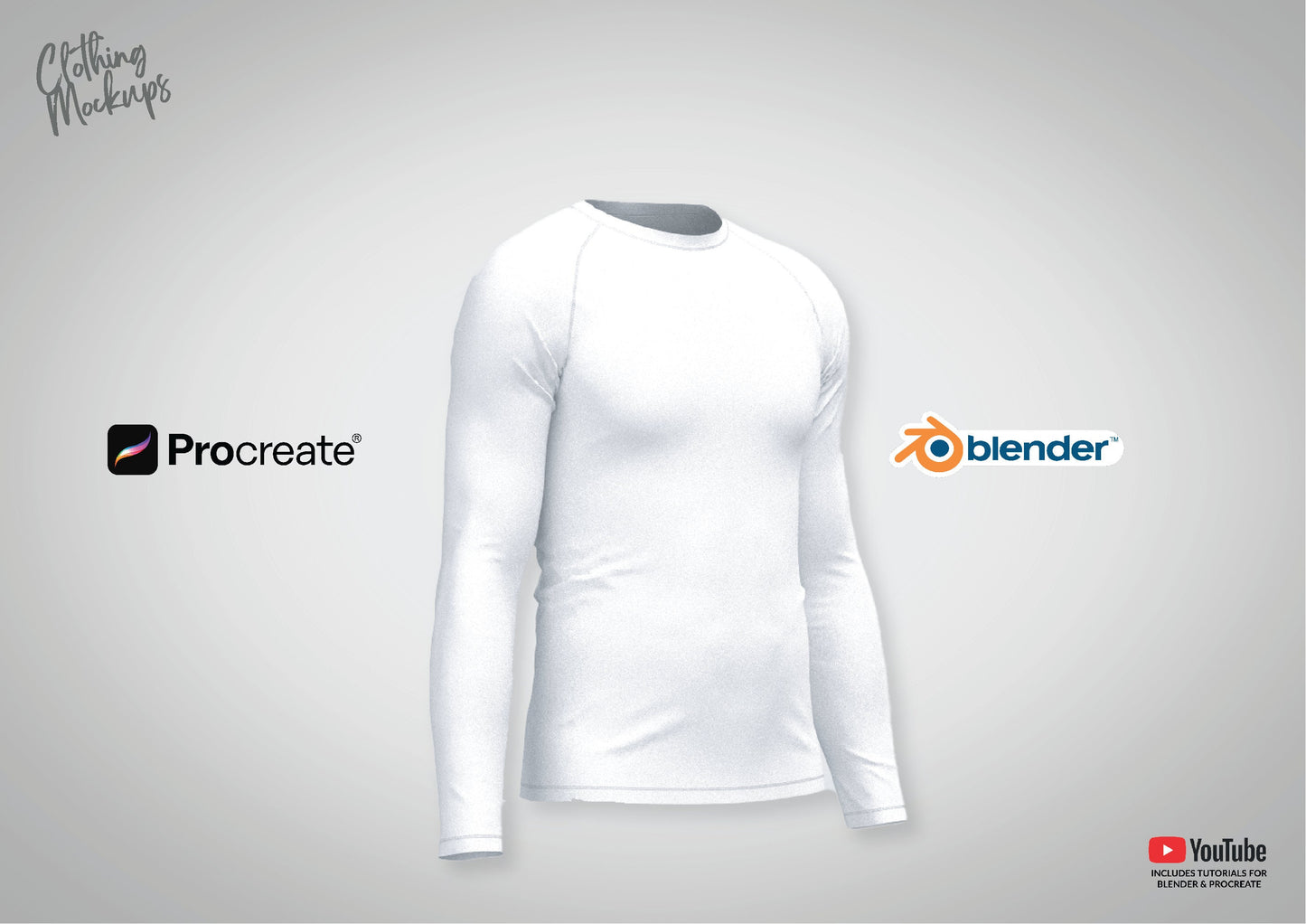 3D Rashguard tshirt mockup Procreate Blender Long Sleeve raglan sleeves t-shirt tee overlock stitching polyester stretch tight fitting